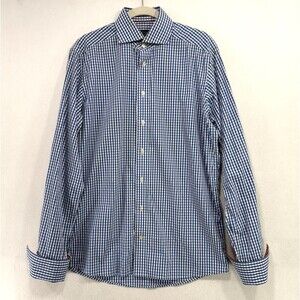 Eton of Sweden Shirt Men 15.5/39 Blue White Gingham Ganghester 1928 French Cuff